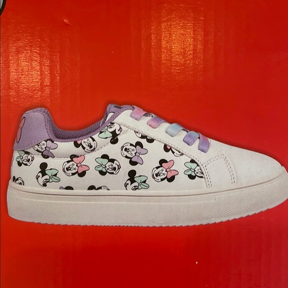 DISNEY NIB Girls Size 2 Minnie Mouse Character Sneakers White Pink Purple Bow - Picture 7 of 9